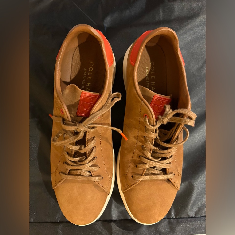 Cole Haan GrandPro OS Tennis Sneaker Tan Nubuck & Scarlet Flame Men's Size 11 W